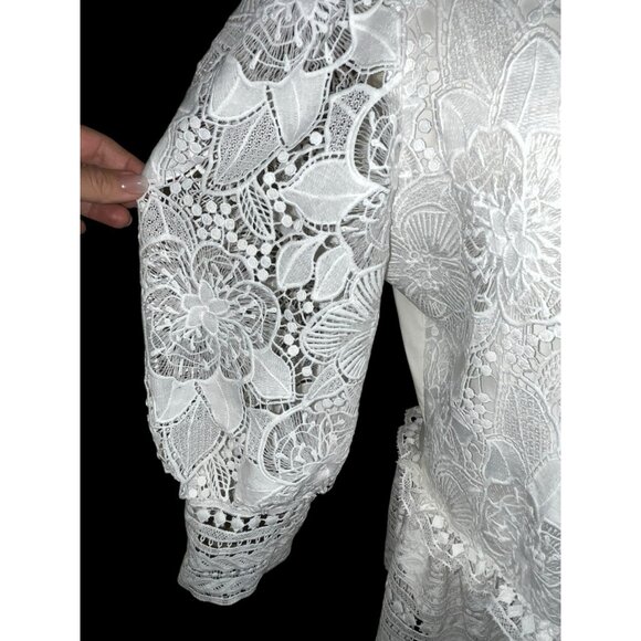 NEW Boston Proper White Lace Peplum Blouse Top Skirted Lined Crochet Size XL - Picture 4 of 10